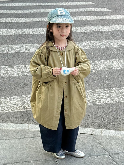 ロングコート 丸襟ミドル丈アウターコート ギャザー切り替えジャケット【mh0011052】