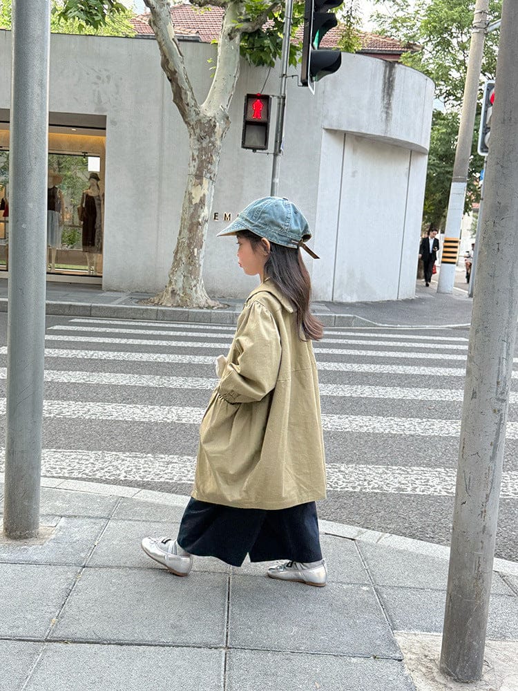 ロングコート 丸襟ミドル丈アウターコート ギャザー切り替えジャケット【mh0011052】