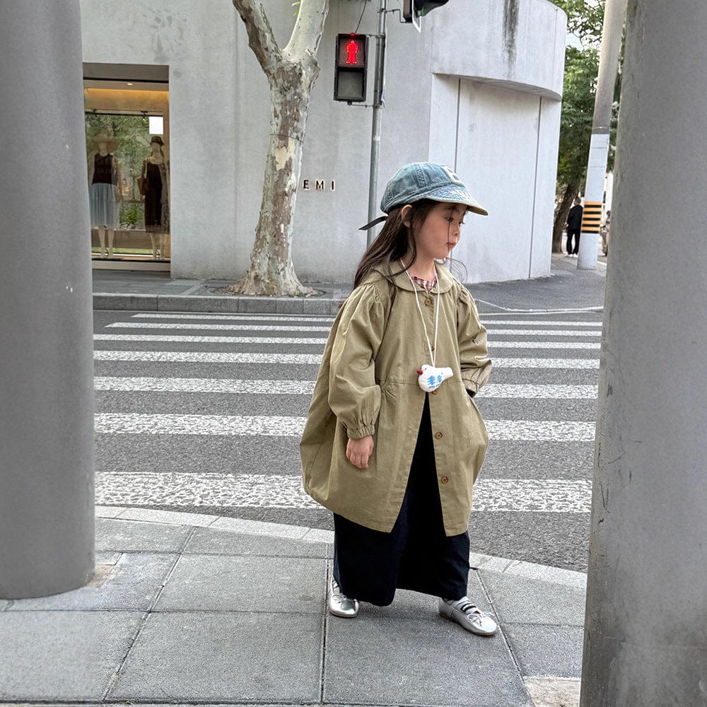 ロングコート 丸襟ミドル丈アウターコート ギャザー切り替えジャケット【mh0011052】