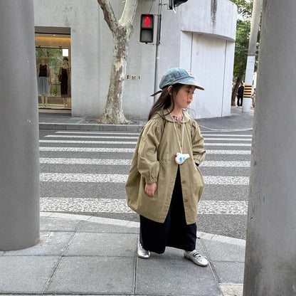 ロングコート 丸襟ミドル丈アウターコート ギャザー切り替えジャケット【mh0011052】