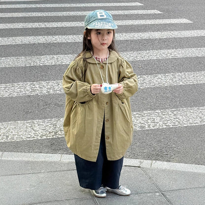 ロングコート 丸襟ミドル丈アウターコート ギャザー切り替えジャケット【mh0011052】