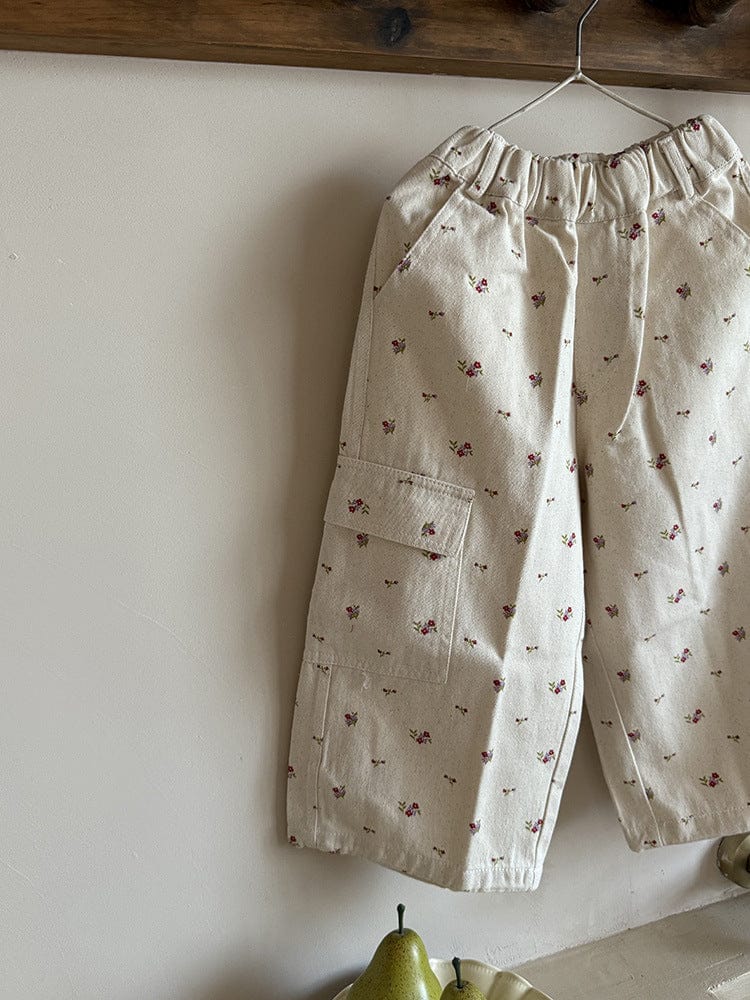 ロングパンツ・スウェットパンツ 小花柄ワイドパンツ サイドポケット付き ルーズフィットロングパンツ【mh0011054】