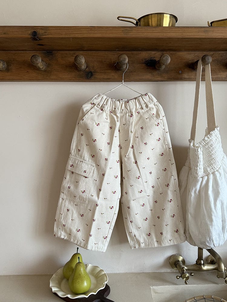 ロングパンツ・スウェットパンツ 小花柄ワイドパンツ サイドポケット付き ルーズフィットロングパンツ【mh0011054】