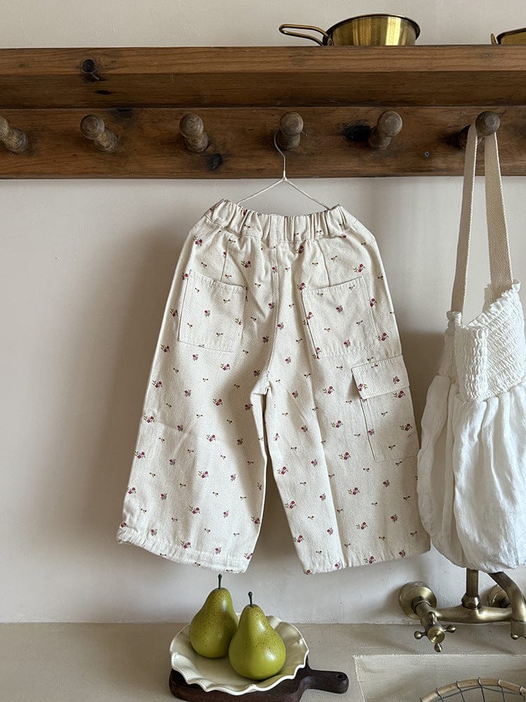 ロングパンツ・スウェットパンツ 小花柄ワイドパンツ サイドポケット付き ルーズフィットロングパンツ【mh0011054】