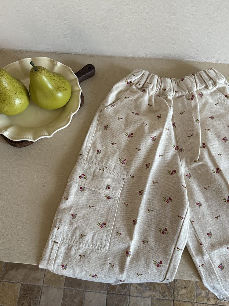 ロングパンツ・スウェットパンツ 小花柄ワイドパンツ サイドポケット付き ルーズフィットロングパンツ【mh0011054】