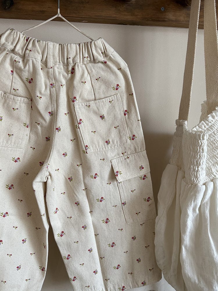 ロングパンツ・スウェットパンツ 小花柄ワイドパンツ サイドポケット付き ルーズフィットロングパンツ【mh0011054】