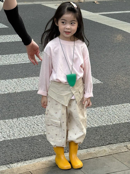 ロングパンツ・スウェットパンツ 小花柄ワイドパンツ サイドポケット付き ルーズフィットロングパンツ【mh0011054】