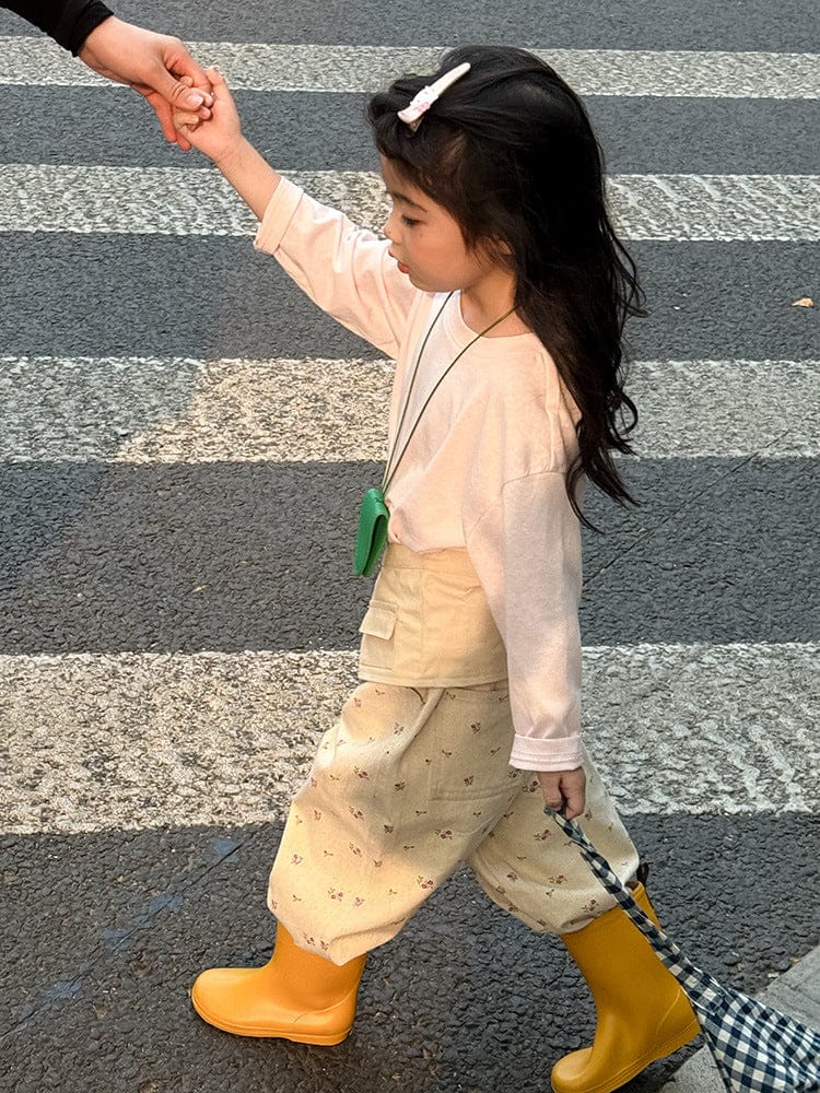 ロングパンツ・スウェットパンツ 小花柄ワイドパンツ サイドポケット付き ルーズフィットロングパンツ【mh0011054】