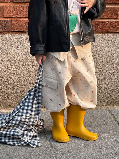 ロングパンツ・スウェットパンツ 小花柄ワイドパンツ サイドポケット付き ルーズフィットロングパンツ【mh0011054】