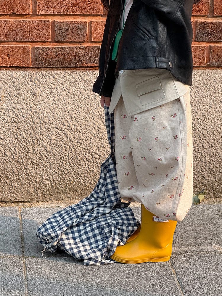 ロングパンツ・スウェットパンツ 小花柄ワイドパンツ サイドポケット付き ルーズフィットロングパンツ【mh0011054】