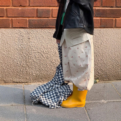 ロングパンツ・スウェットパンツ 小花柄ワイドパンツ サイドポケット付き ルーズフィットロングパンツ【mh0011054】