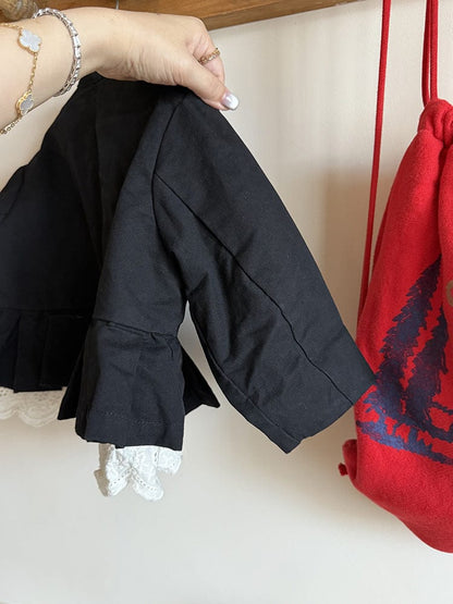 ショートコート・ジャケット・ジャンパー ペプラムフリルジャケット レース裾 パフスリーブアウター【mh0011056】