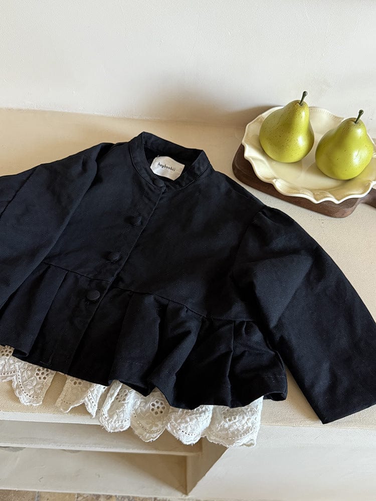 ショートコート・ジャケット・ジャンパー ペプラムフリルジャケット レース裾 パフスリーブアウター【mh0011056】