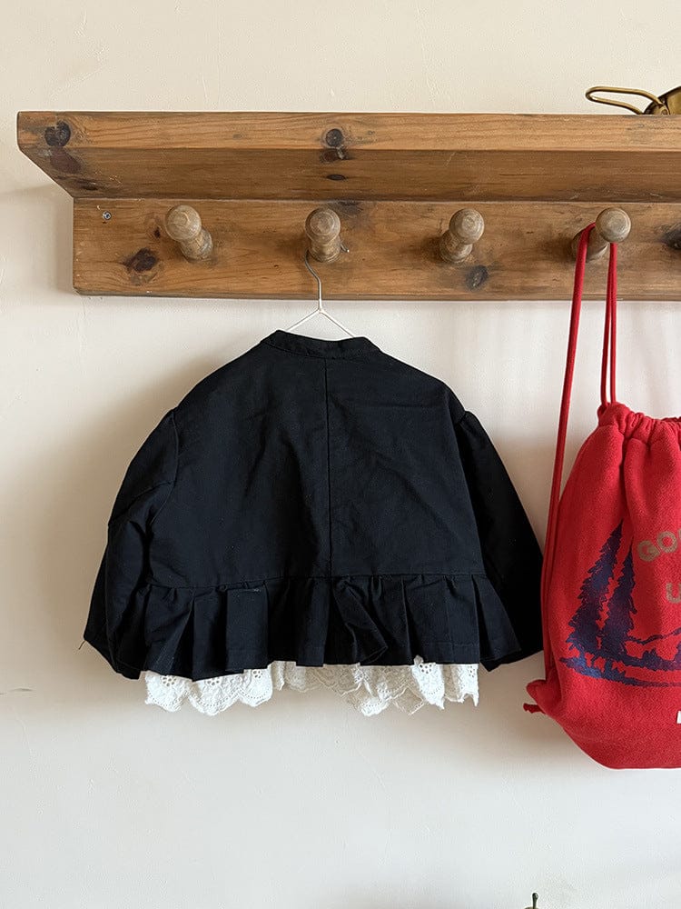 ショートコート・ジャケット・ジャンパー ペプラムフリルジャケット レース裾 パフスリーブアウター【mh0011056】