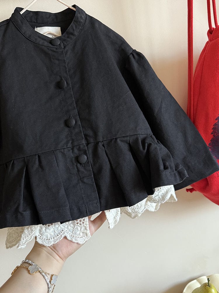 ショートコート・ジャケット・ジャンパー ペプラムフリルジャケット レース裾 パフスリーブアウター【mh0011056】