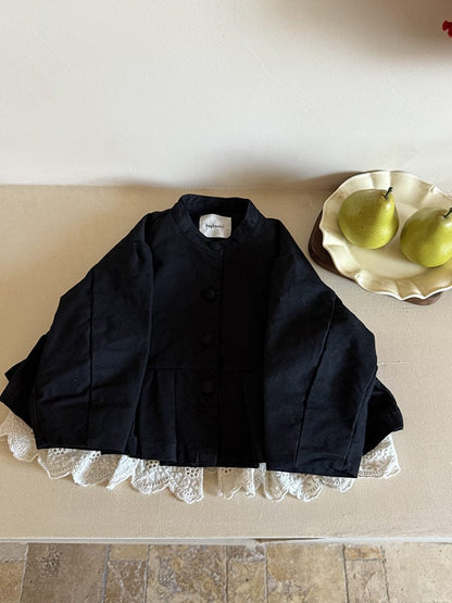 ショートコート・ジャケット・ジャンパー ペプラムフリルジャケット レース裾 パフスリーブアウター【mh0011056】