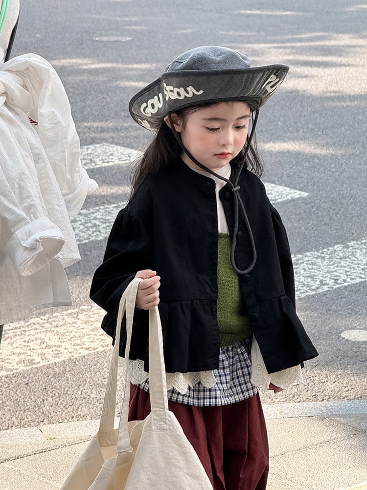 ショートコート・ジャケット・ジャンパー ペプラムフリルジャケット レース裾 パフスリーブアウター【mh0011056】