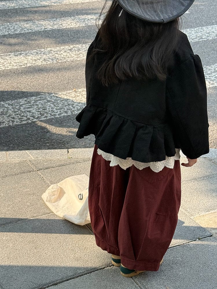 ショートコート・ジャケット・ジャンパー ペプラムフリルジャケット レース裾 パフスリーブアウター【mh0011056】