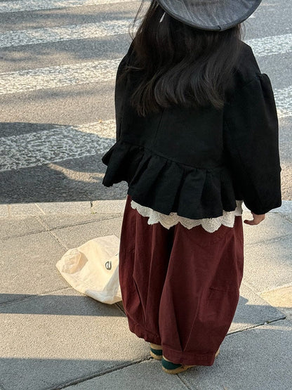 ショートコート・ジャケット・ジャンパー ペプラムフリルジャケット レース裾 パフスリーブアウター【mh0011056】