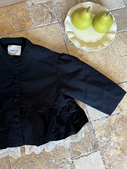 ショートコート・ジャケット・ジャンパー ペプラムフリルジャケット レース裾 パフスリーブアウター【mh0011056】