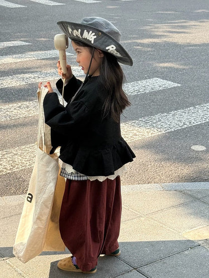 ショートコート・ジャケット・ジャンパー ペプラムフリルジャケット レース裾 パフスリーブアウター【mh0011056】