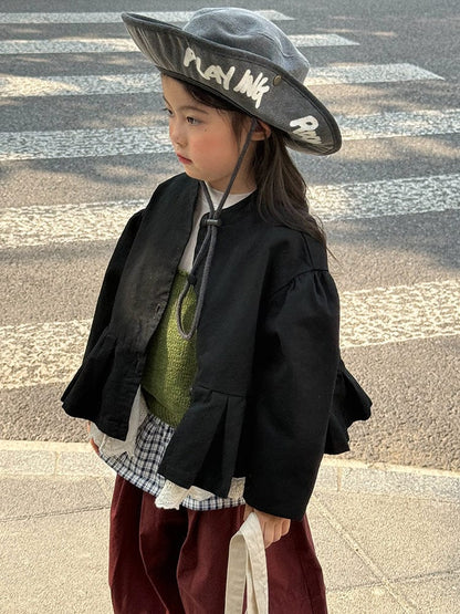 ショートコート・ジャケット・ジャンパー ペプラムフリルジャケット レース裾 パフスリーブアウター【mh0011056】