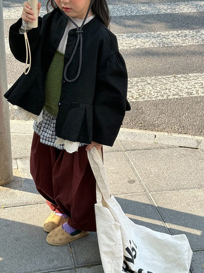 ショートコート・ジャケット・ジャンパー ペプラムフリルジャケット レース裾 パフスリーブアウター【mh0011056】