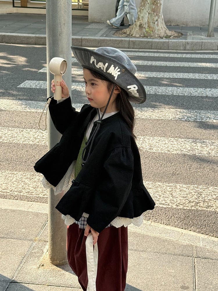 ショートコート・ジャケット・ジャンパー ペプラムフリルジャケット レース裾 パフスリーブアウター【mh0011056】