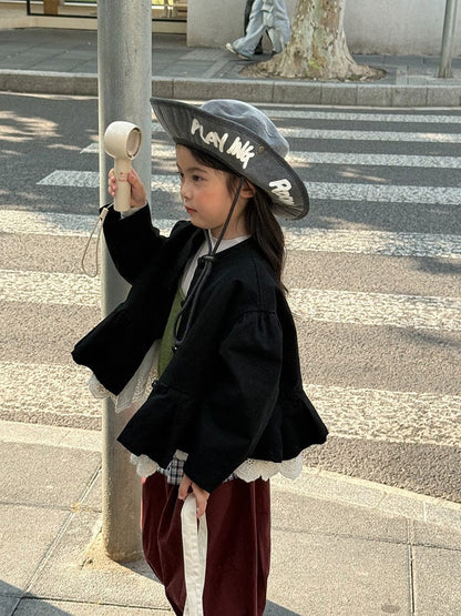 ショートコート・ジャケット・ジャンパー ペプラムフリルジャケット レース裾 パフスリーブアウター【mh0011056】