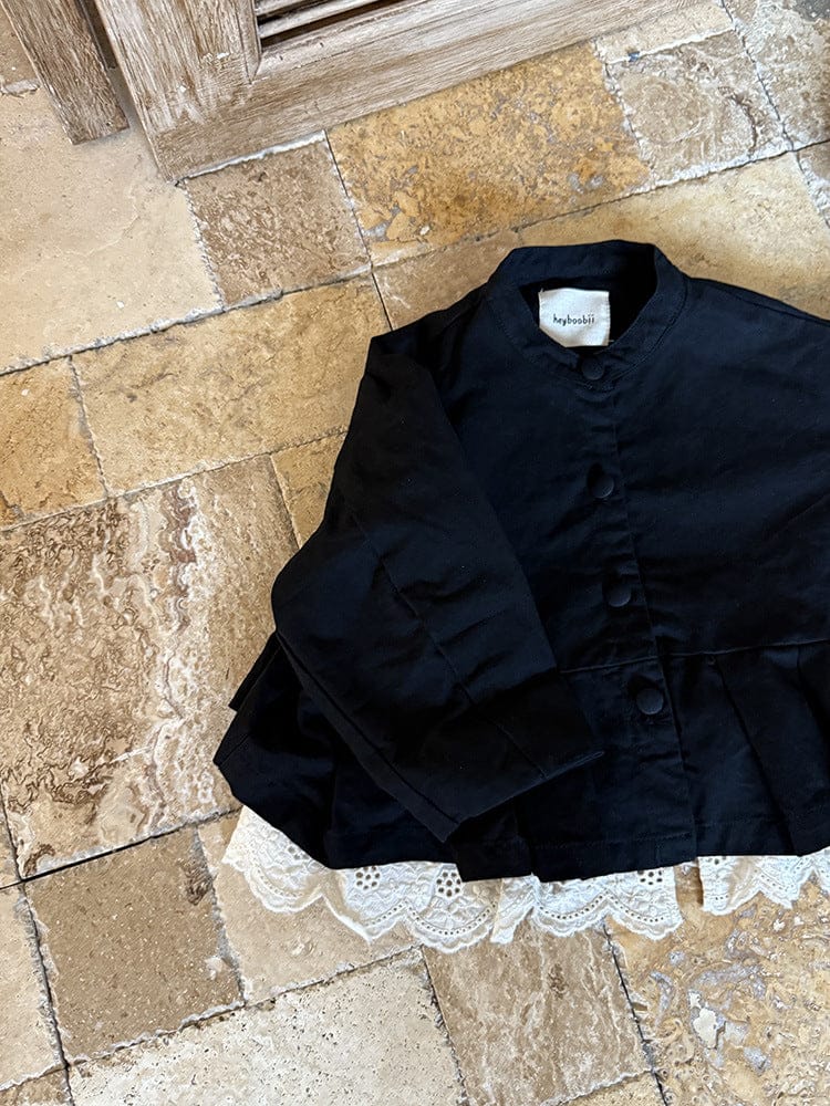 ショートコート・ジャケット・ジャンパー ペプラムフリルジャケット レース裾 パフスリーブアウター【mh0011056】