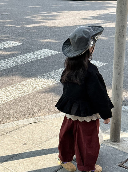 ショートコート・ジャケット・ジャンパー ペプラムフリルジャケット レース裾 パフスリーブアウター【mh0011056】