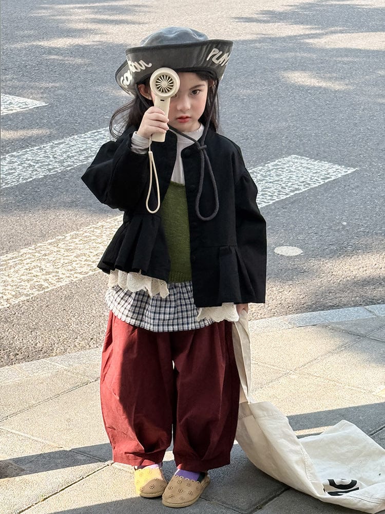 ショートコート・ジャケット・ジャンパー ペプラムフリルジャケット レース裾 パフスリーブアウター【mh0011056】