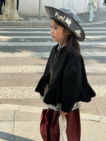 ショートコート・ジャケット・ジャンパー ペプラムフリルジャケット レース裾 パフスリーブアウター【mh0011056】