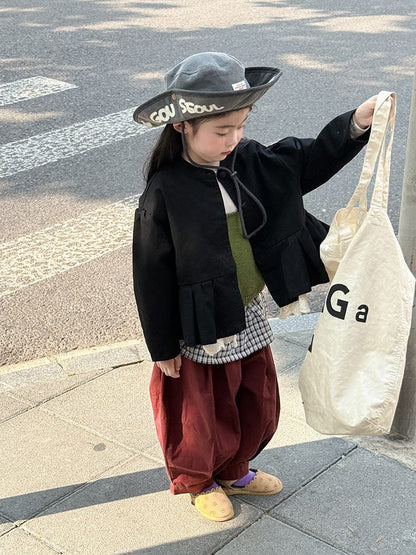 ショートコート・ジャケット・ジャンパー ペプラムフリルジャケット レース裾 パフスリーブアウター【mh0011056】