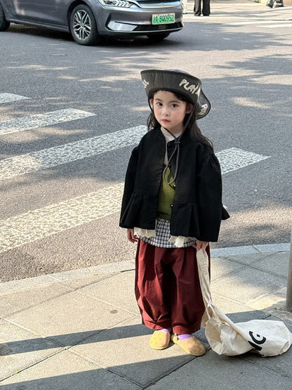 ショートコート・ジャケット・ジャンパー ペプラムフリルジャケット レース裾 パフスリーブアウター【mh0011056】