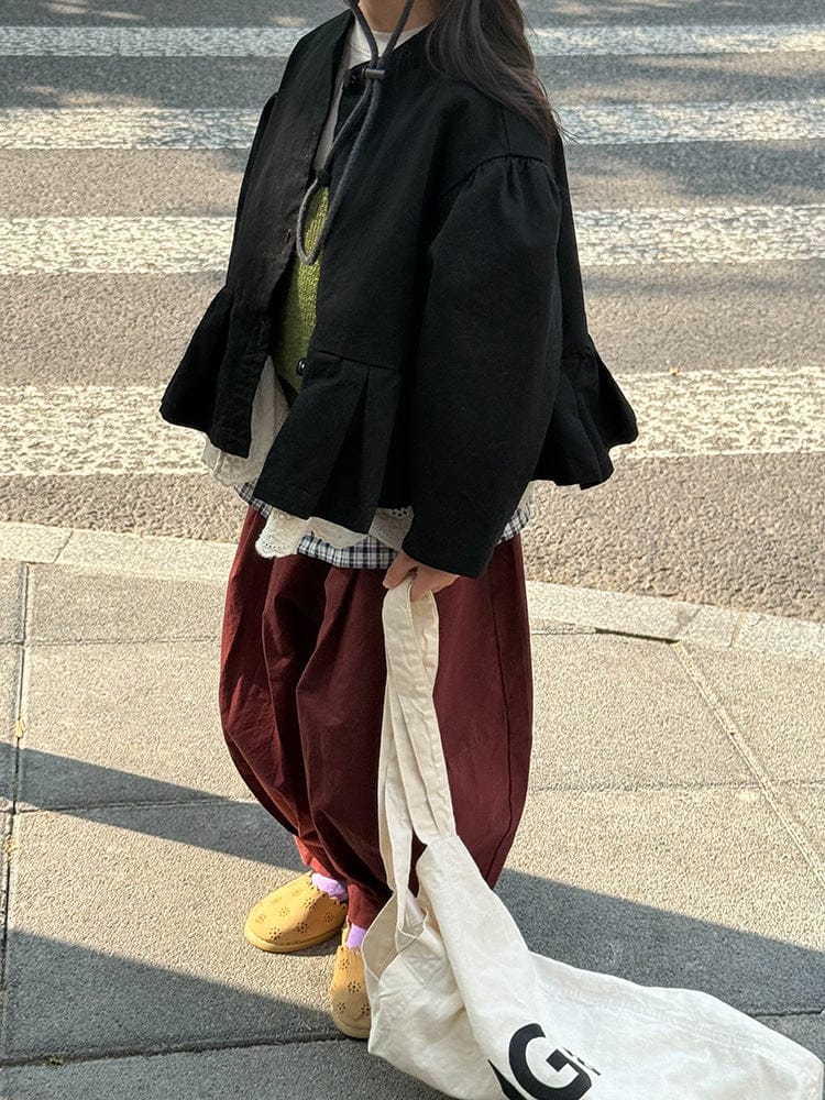 ショートコート・ジャケット・ジャンパー ペプラムフリルジャケット レース裾 パフスリーブアウター【mh0011056】