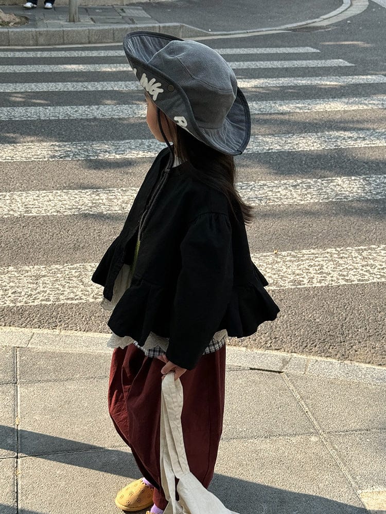 ショートコート・ジャケット・ジャンパー ペプラムフリルジャケット レース裾 パフスリーブアウター【mh0011056】