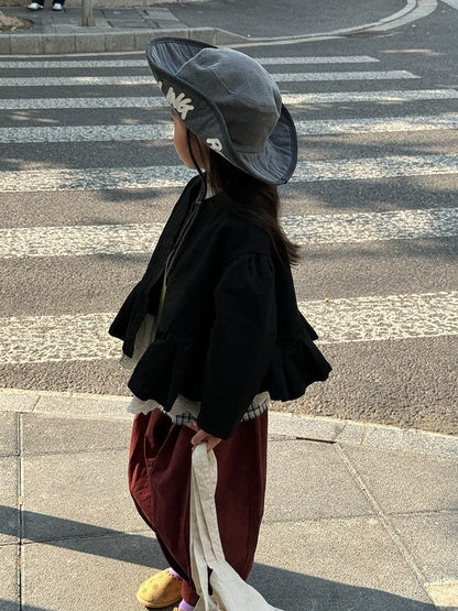 ショートコート・ジャケット・ジャンパー ペプラムフリルジャケット レース裾 パフスリーブアウター【mh0011056】