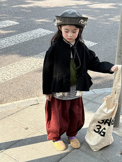 ショートコート・ジャケット・ジャンパー ペプラムフリルジャケット レース裾 パフスリーブアウター【mh0011056】