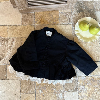 ショートコート・ジャケット・ジャンパー ペプラムフリルジャケット レース裾 パフスリーブアウター【mh0011056】