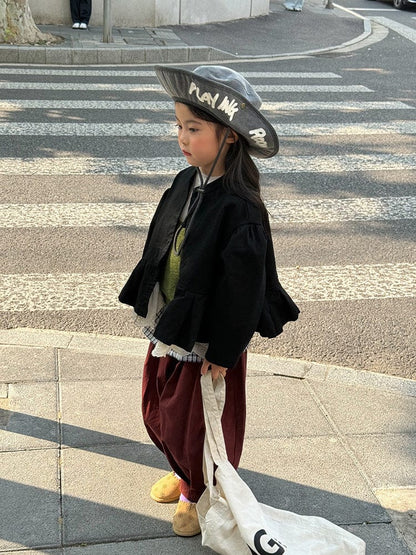 ショートコート・ジャケット・ジャンパー ペプラムフリルジャケット レース裾 パフスリーブアウター【mh0011056】