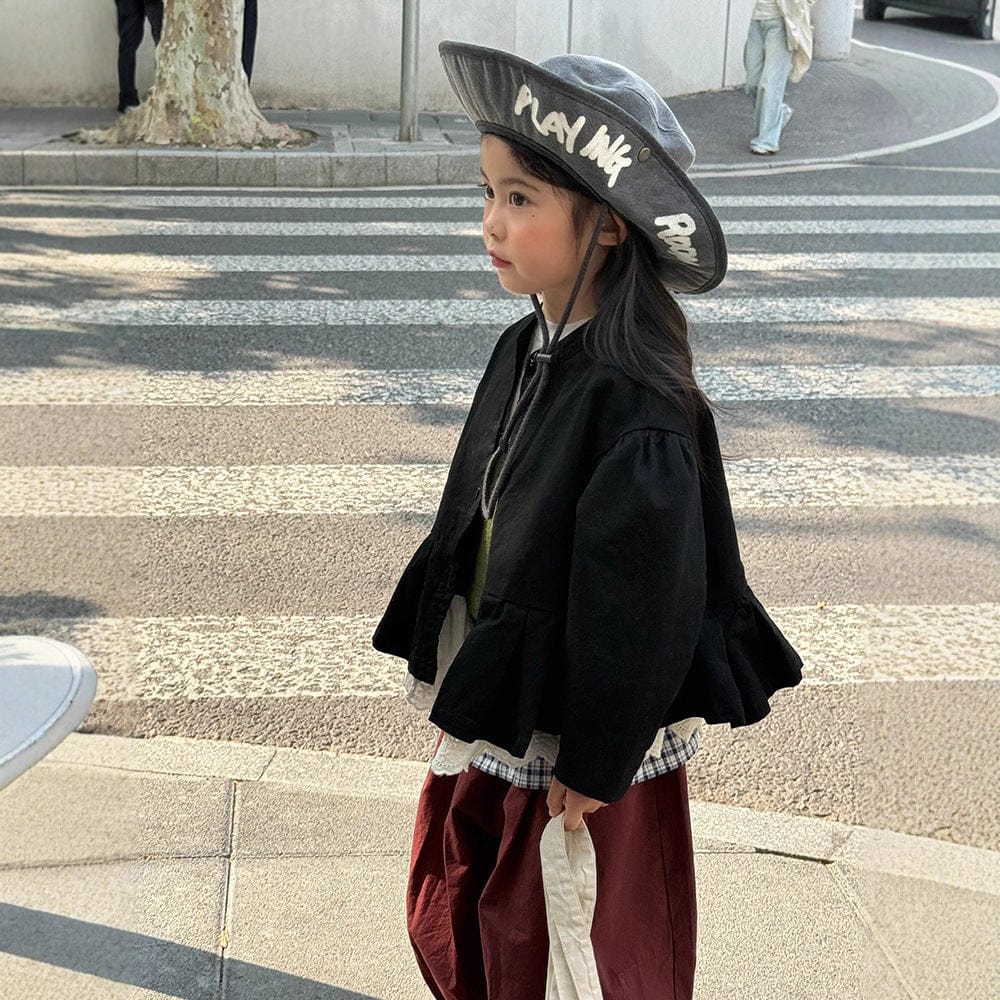 ショートコート・ジャケット・ジャンパー ペプラムフリルジャケット レース裾 パフスリーブアウター【mh0011056】