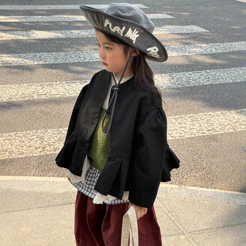 ショートコート・ジャケット・ジャンパー ペプラムフリルジャケット レース裾 パフスリーブアウター【mh0011056】