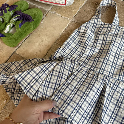 タンクトップ・キャミソール・ノースリーブトップス チェック柄キャミソール 裾フリルフレアトップス【mh0011058】