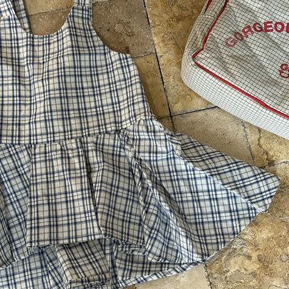 タンクトップ・キャミソール・ノースリーブトップス チェック柄キャミソール 裾フリルフレアトップス【mh0011058】