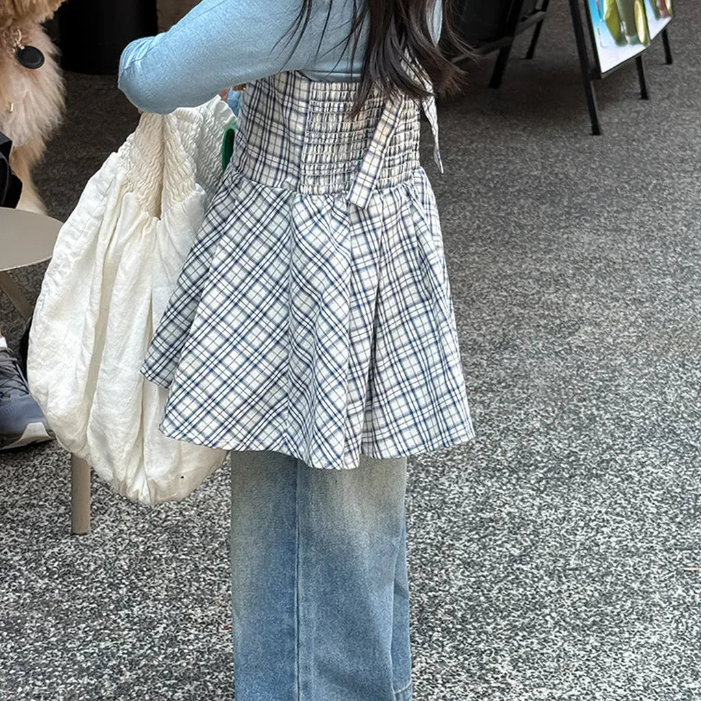 タンクトップ・キャミソール・ノースリーブトップス チェック柄キャミソール 裾フリルフレアトップス【mh0011058】