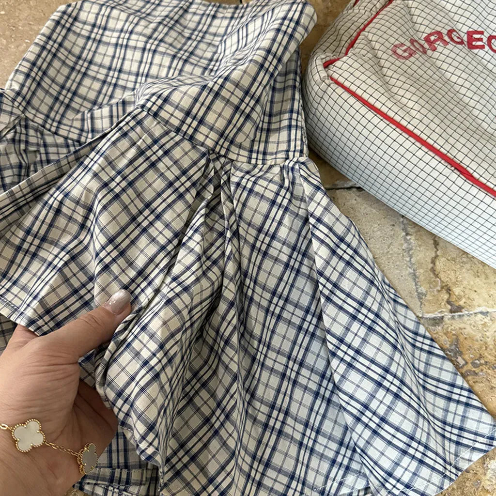 タンクトップ・キャミソール・ノースリーブトップス チェック柄キャミソール 裾フリルフレアトップス【mh0011058】