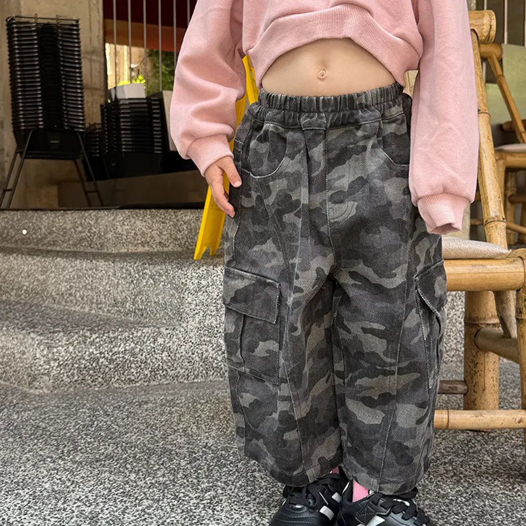 ロングパンツ・スウェットパンツ カモフラージュ柄ワイドパンツ ミリタリー風カーゴパンツ【mh0011060】