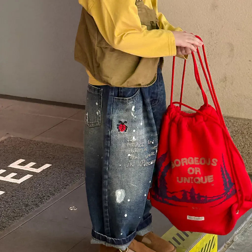 デニムパンツ 刺繍デニムパンツ ワイドジーンズ バルーンシルエット【mh0011061】