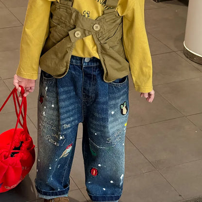 デニムパンツ 刺繍デニムパンツ ワイドジーンズ バルーンシルエット【mh0011061】